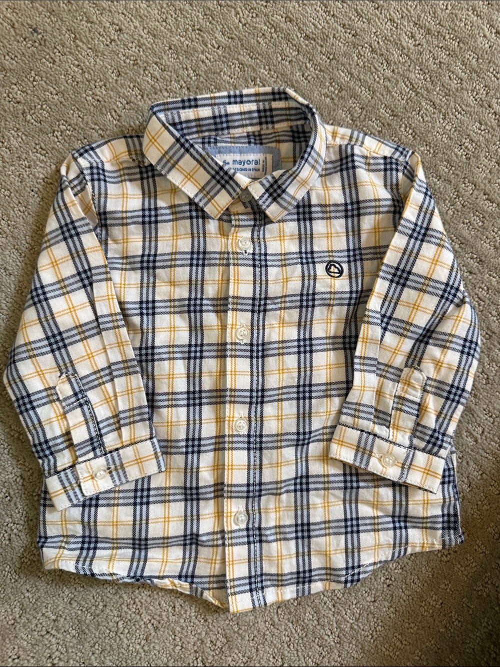 Mayoral Yellow, Navy & White Plaid Button-Down Shirt